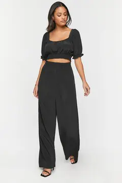 Forever 21 Forever 21 Puff Sleeve Crop Top & Wide Leg Pants Set Black. 2 Forever 21 Forever 21 Puff Sleeve Crop Top & Wide Leg Pants Set Black. 2