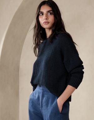 Christine Cropped Linen-Cotton Sweater blue
