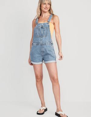 Slouchy Straight Non-Stretch Jean Short Overalls for Women -- 3.5-inch inseam blue