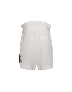 Embroidery Detailed Belted Green Bermuda Shorts