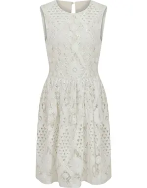 Lace Cotton Dress - 2 / WHITE