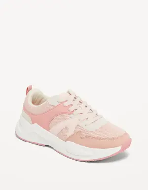 Chunky Faux-Leather Mesh Sneakers for Girls pink