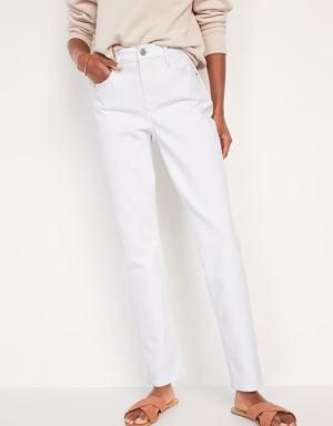 High-Waisted Power Slim Straight White Jeans for Women white