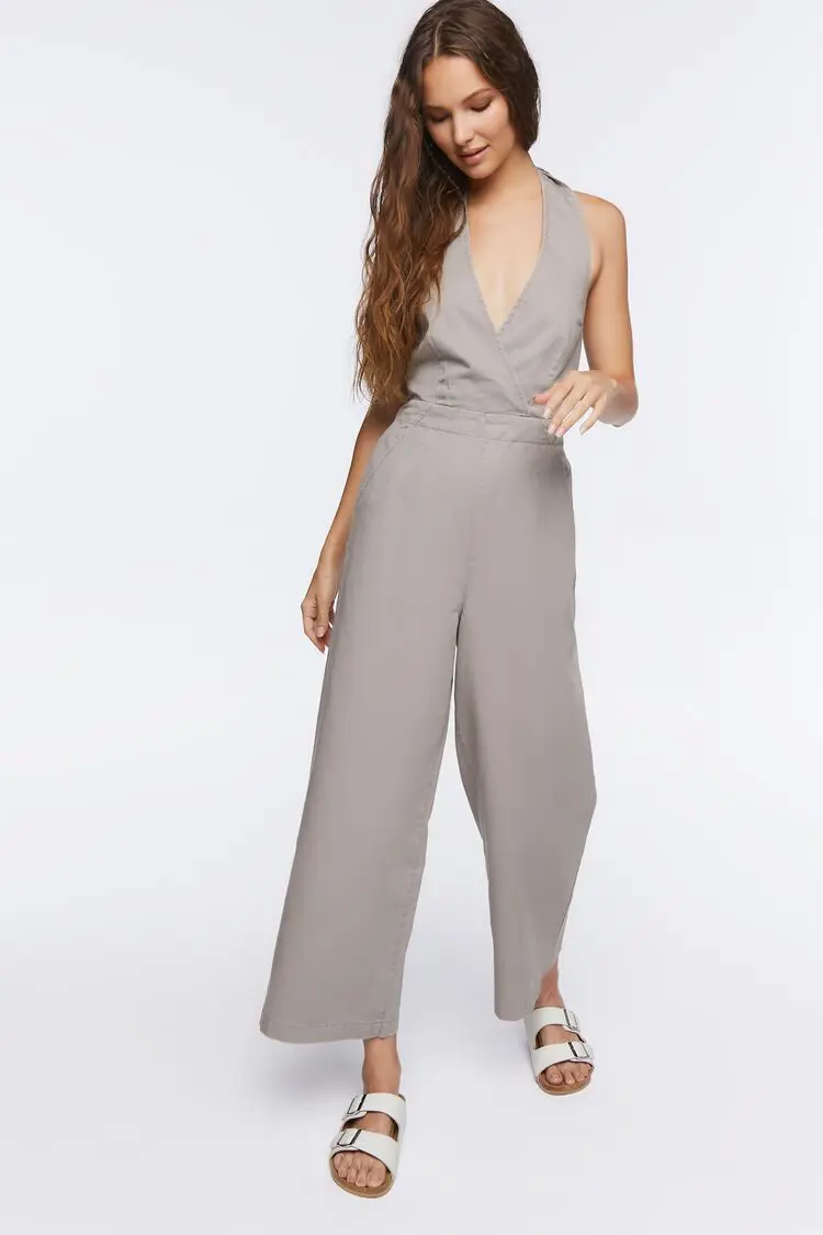 Forever 21 Forever 21 Halter Tie Back Jumpsuit Taupe. 1