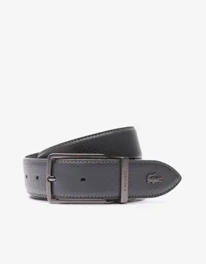Men's Engraved Buckle Reversible Piqué Leather Belt