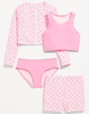 4-Piece Tankini & Zip-Front Rashguard Swim Set for Girls pink