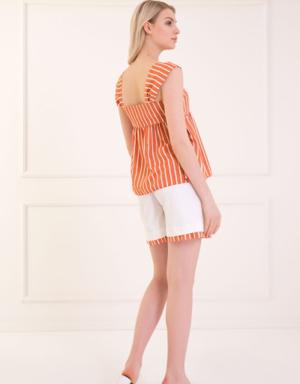Striped Strap Shorts Orange Suit