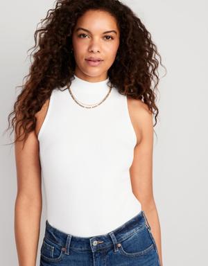 Old Navy Sleeveless Rib-Knit Mock-Neck T-Shirt for Women white