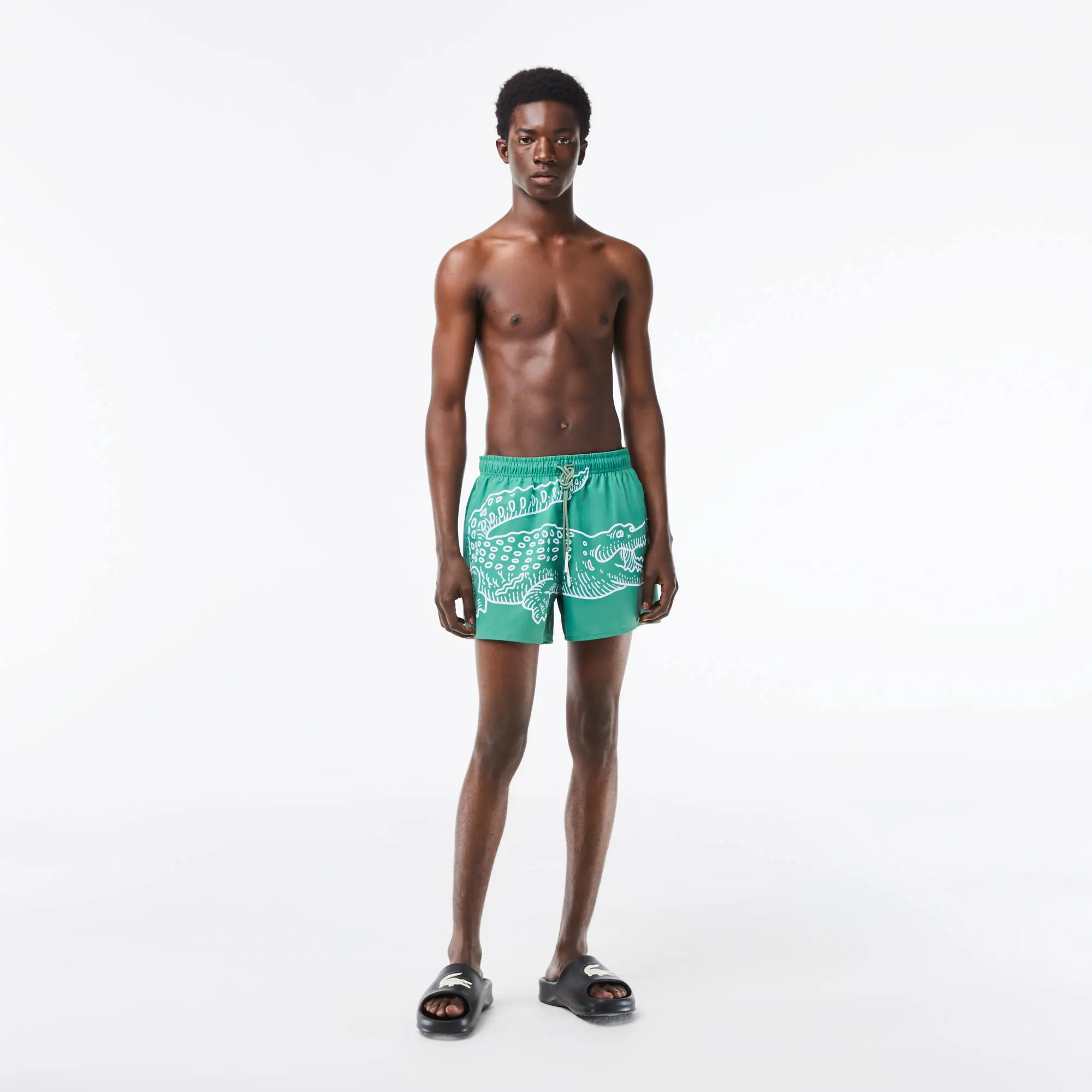 Lacoste Men’s Lacoste Crocodile Print Swim Trunks. 1