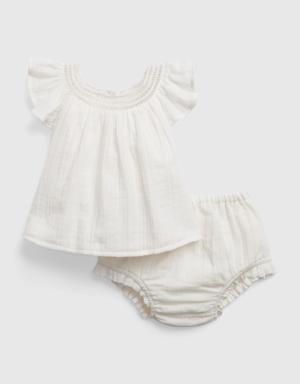 Baby Crinkle Gauze Crochet Outfit Set white