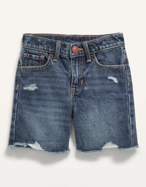 Slouchy Straight Ripped Jean Cut-Off Midi Shorts for Toddler Girls blue
