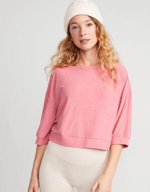 Breathe ON Cropped Elbow-Sleeve Performance Top for Women pink