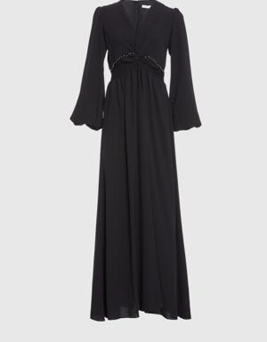 V Neck Long Black Dress