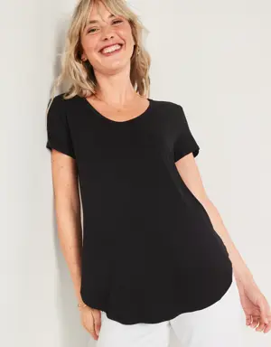 Luxe Short-Sleeve Voop-Neck Tunic T-Shirt for Women black