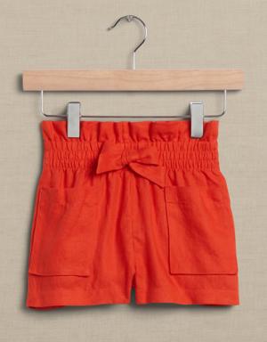 Mia High-Rise Linen Short for Baby + Toddler orange