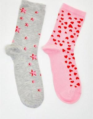 2 li Paket Kadın Soket Çorap Pembe/GREY
