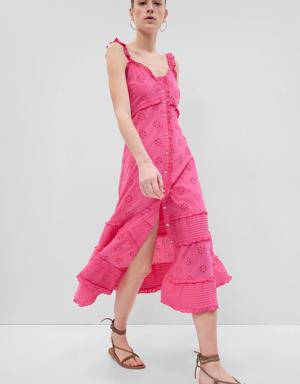 Ruffle Hem Eyelet Maxi Dress pink