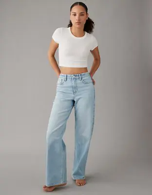 American Eagle Strigid Curvy Super High-Waisted Baggy Straight Jean. 1