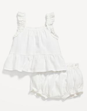 Sleeveless Ruffle-Trim Top and Bloomers Set for Baby white