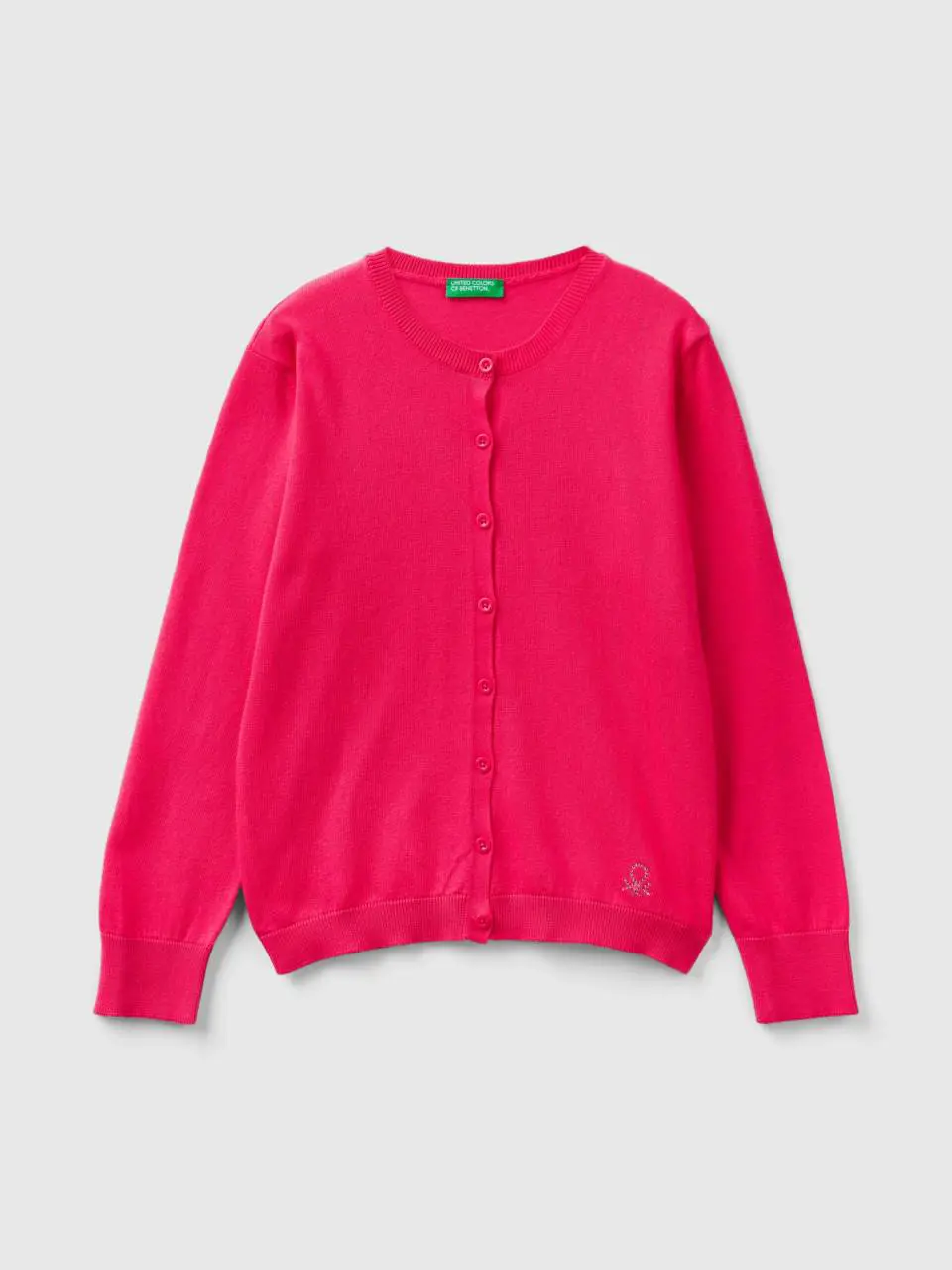 Benetton crew neck cardigan in cotton blend. 1