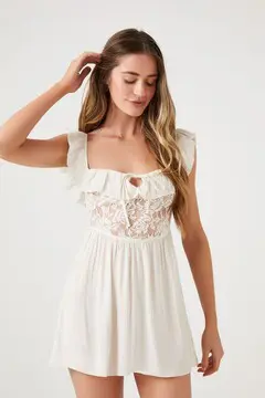 Forever 21 Forever 21 Lace Flounce Nightie Vanilla. 2