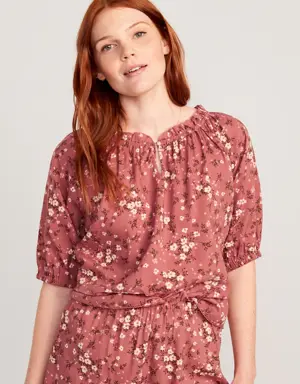 Old Navy Puff-Sleeve Floral Swing Blouse for Women red
