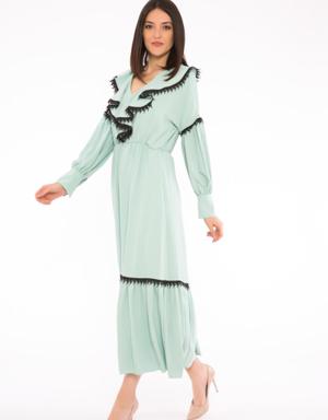 Water Green Pleated Long Dress