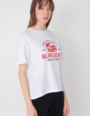 Burgers Yazılı Bisiklet Yaka T-shirt