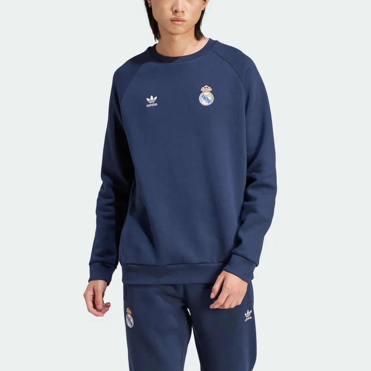 Adidas Real Madrid Essentials Trefoil Crew Sweatshirt. 1