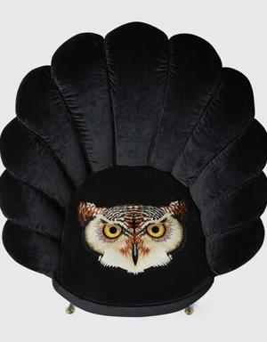 Velvet armchair with embroidered owl