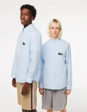 Lacoste Camisa unisex relaxed fit en algodón con cocodrilo de gran tamaño