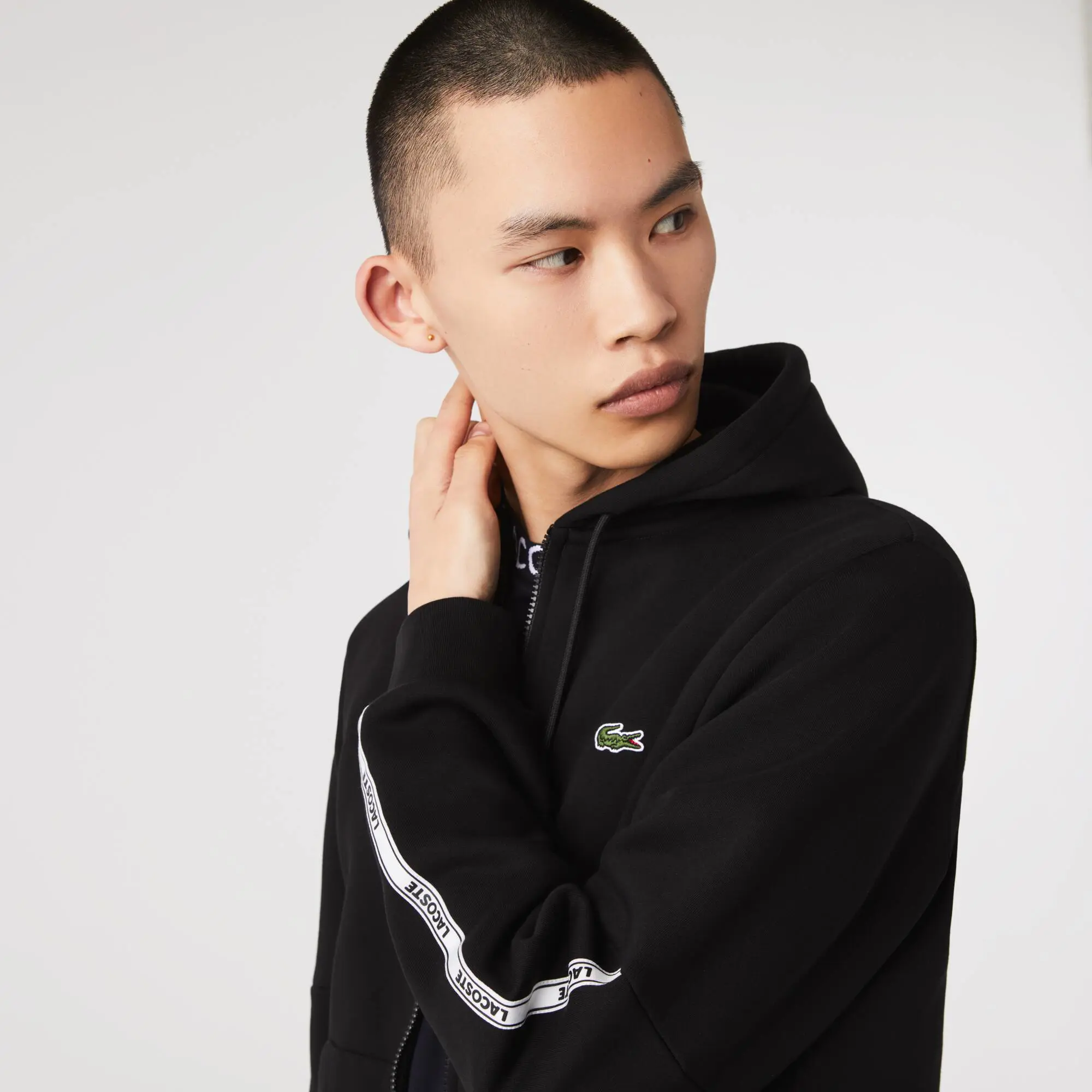 Lacoste Men's Branded Bands Zip-Up Fleece Hoodie. 1