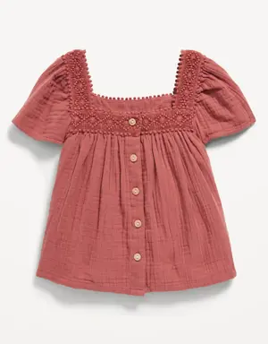 Flutter-Sleeve Button-Front Top for Toddler Girls red