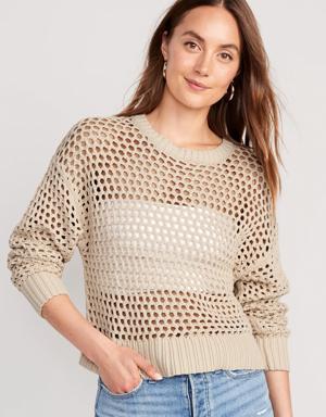 Open-Stitch Pullover Sweater for Women white