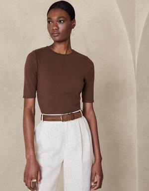 Rola Ribbed Elbow-Sleeve T-Shirt brown