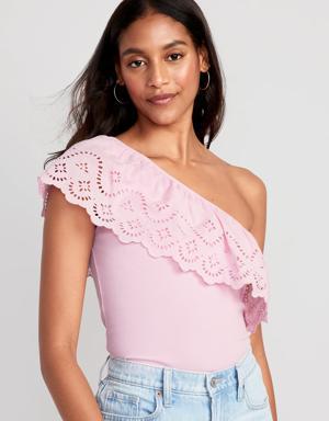 Old Navy Eyelet One-Shoulder Paneled Rib-Knit Top for Women purple
