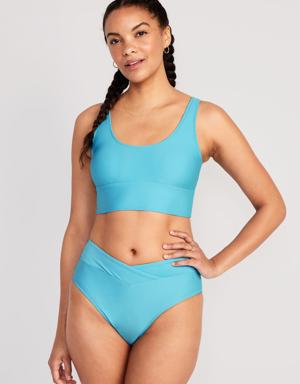 Matching Scoop-Neck Longline Bikini Swim Top for Women blue