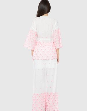 Three Quarter Sleeve Lace Embroidered Pink Suit