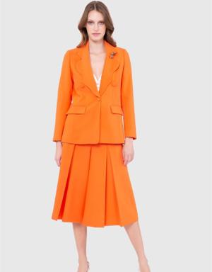 Collar Detailed Jacket and Skirt Orange Suit