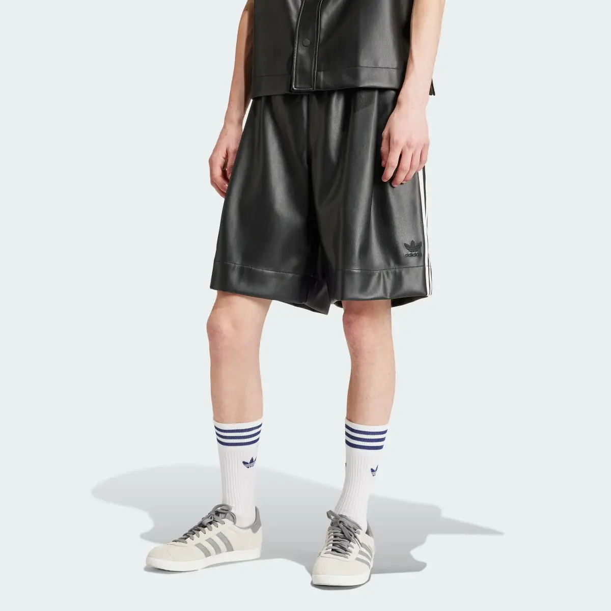 Adidas Faux Leather Adicolor 3-Stripes Shorts. 2