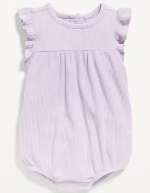 Unisex Ruffle-Sleeve Rib-Knit Romper for Baby purple