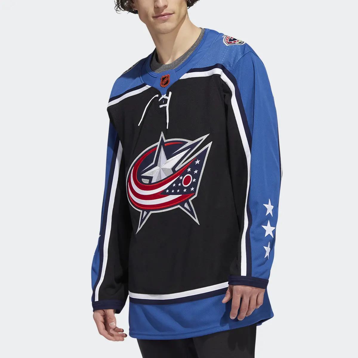 Adidas Blue Jackets Authentic Reverse Retro Wordmark Jersey. 1