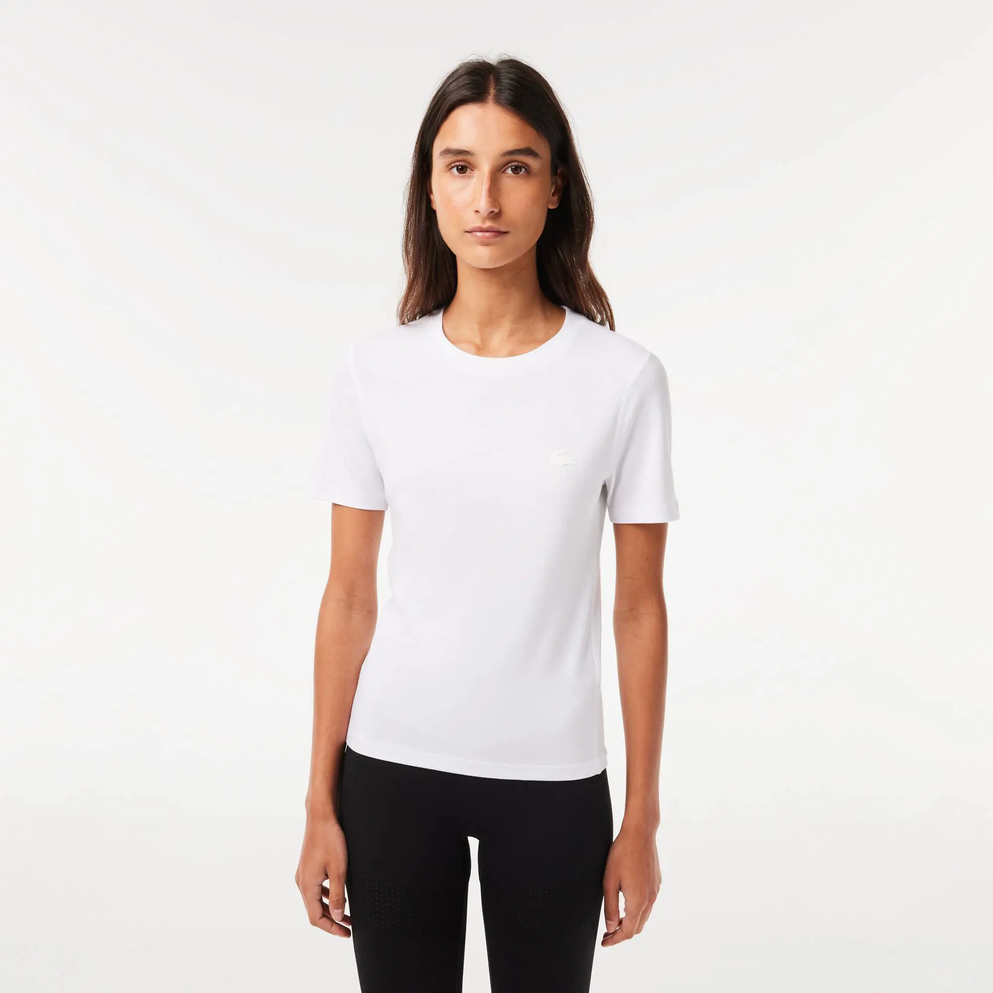 Lacoste Damen Slim Fit T-Shirt mit Rundhals aus Baumwollmischung. 1