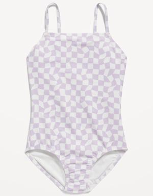 Old Navy Printed Square-Neck Lattice-Back One-Piece Swimsuit for Girls purple