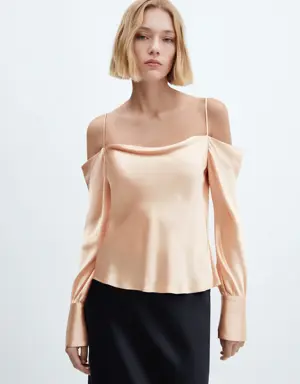 Satin blouse with draped neck 