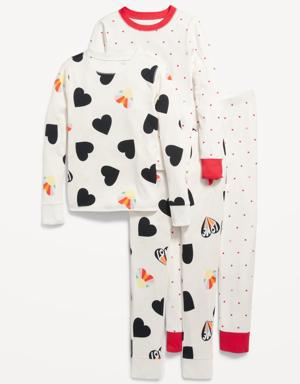 Matching Gender-Neutral Snug-Fit Valentine's 4-Piece Pajama Set for Kids blue