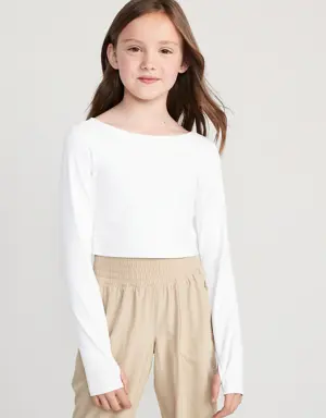 PowerSoft Cropped Twist-Back Performance Top for Girls white
