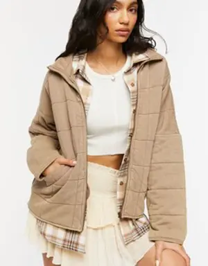 Forever 21 Quilted Zip Up Jacket Taupe