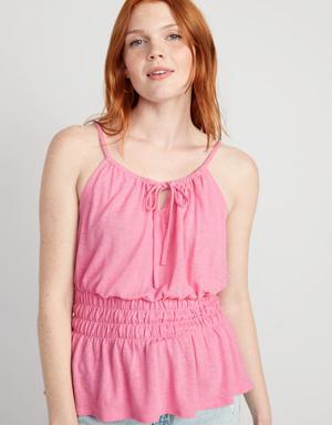 Sleeveless Linen-Blend Smocked Top for Women pink