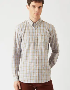 Men’s Regular Fit Long Sleeve Checkered Shirt BEIGE